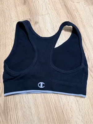 Champion Womens Seamless Sports Bra S Black Gray Chevron Racerback Logo Crop thumbnail 2