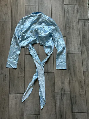 Cider Pale Blue Wrap Blouse with Tie Waist thumbnail 4