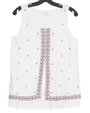 J Jill Tank Top Embroidered Boho Folk Peasant Festival Casual Summer White XS thumbnail 1