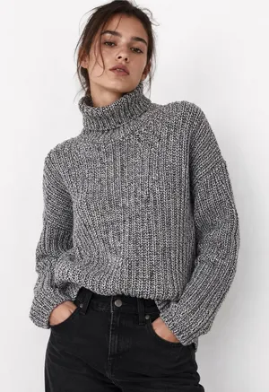 Abercrombie & Fitch Marled Knit Turtleneck Sweater Gray Chunky Cozy Pullover S thumbnail 1