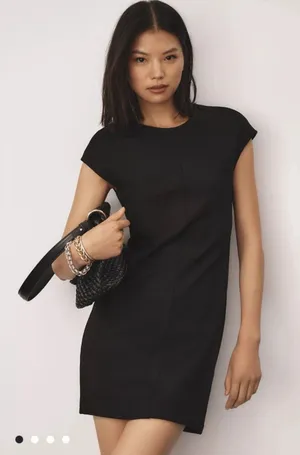 NWT Maeve by Anthropologie Black Cap-Sleeve Seamed Shift Mini Dress Size Medium thumbnail 1