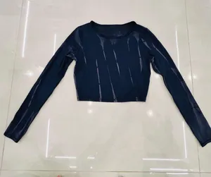 Lululemon Wunder Train Cropped Long Sleeve Shirt Sun Bleached Wash True Navy thumbnail 9
