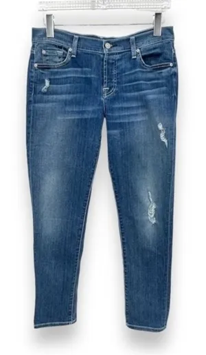 7 For All Mankind Josefina skinny boyfriend blue medium wash denim jeans 28 thumbnail 1