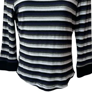 Intimately Free People Striped Ribbed Crew Top Preppy Goth Punk Academia M thumbnail 4