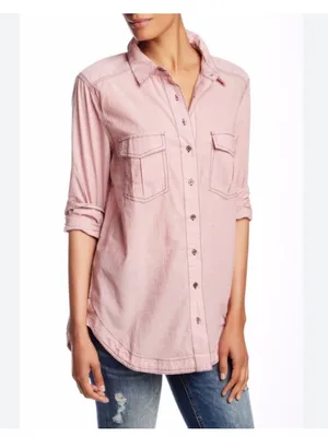 Free People Last Chance Cotton Button Down Pink Medium thumbnail 4