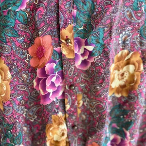 Champagne & Strawberry Silk Floral Paisley Mini Dress Womens Small Burgundy Boho thumbnail 7