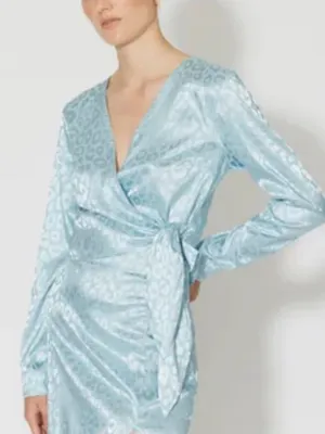 NWT ASOS DESIGN Blue Satin Jacquard Wrap Crop Top Long Sleeve V-Neck Sz S thumbnail 2