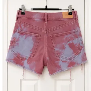 Express Tie Dye Distressed Denim Shorts Pink Purple Mid Rise Cutoff Size 0 thumbnail 3