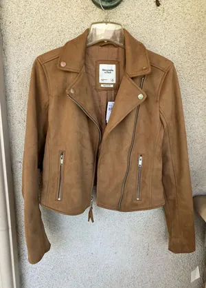 NWT Abercrombie & Fitch Women's Tan Suede Moto Jacket thumbnail 1