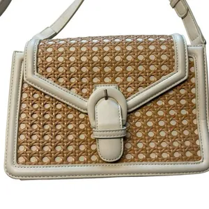 Madison West Jolene Woven Straw‎ Shoulder Bag Purse White Beige Coastal Coquette thumbnail 2