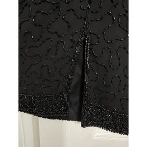 Vintage Laurence Kazar Black Silk Beaded Sequin Cocktail Dress NWT 80s 90s Small thumbnail 5