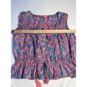 Simply Southern Pink Seahorse Print Ruffle Peplum Cotton Top Womens Medium thumbnail 4