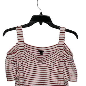 Ann Taylor Cold Shoulder T-Shirt Top Size Medium White With‎ Red Stripes Stretch thumbnail 2
