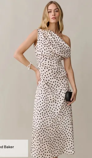 NWT Few Moda Verity Dress size 4 cream black polka dots midi off shoulder o.p.t thumbnail 1