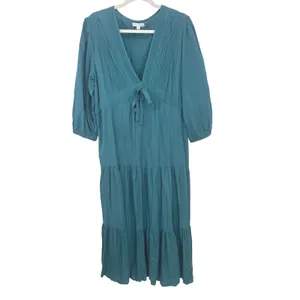 Baltic Born Maxi Dress Size Large Teal Boho Tiered Crochet Trim Romantic Prairie thumbnail 2