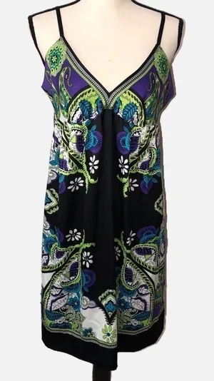 Ice Cocktail Dress Size 10 Vintage Party Silky Adjustable Straps Black Purple thumbnail 1