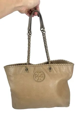 Tory Burch Marion Tote, cognac color, whipstitch leather - preloved but lots of thumbnail 1