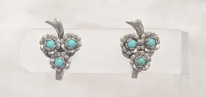 Vintage Screw On Earrings Design Silver Tone & Turquoise Tone 7/8" thumbnail 1