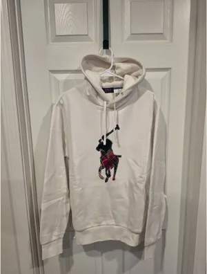 NWT Ralph Lauren White Polo Player Hoodie with Embroidered Logo Size-M thumbnail 2
