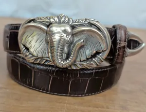 90's Vintage Brighton Leather Embossed Belt with Elephant Buckle Small thumbnail 1