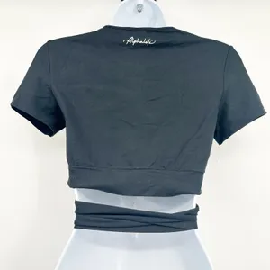 Alphalete Womens Black UltraSoft‎ Balletcore Wrap Tie Waist Athletic Crop Top S thumbnail 8