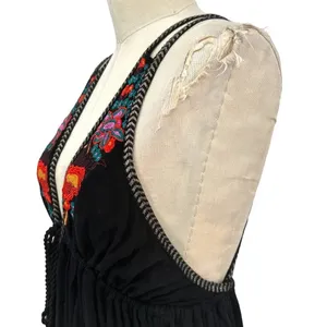 Free People Lovers Cove Embroidered Tassel Mini Dress‎ in Black Size XS thumbnail 5
