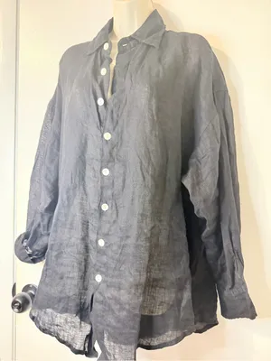 Vitamin A Eco Linen Oversized Collared Long Sleeve Shirt Black Women's Size S thumbnail 5