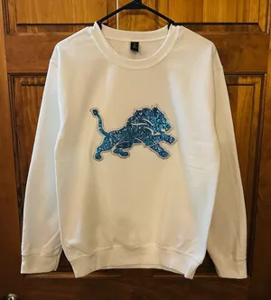 Detroit Lions sweatshirt! NFL white sequin bedazzled logo crewneck size small! thumbnail 1