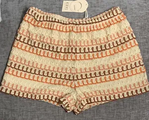 High-Waist Crochet Shorts in Cream, Peach & Brown thumbnail 1