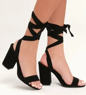 Lulus Lace Up Black Suede Heels thumbnail 1