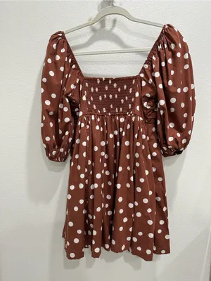 Abercrombie & Fitch Rust Polka Dot Square Neck Puff Sleeve Mini thumbnail 6