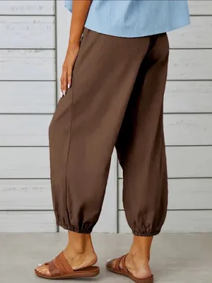 Brown Relaxed Pocket Cropped Pants Size Large thumbnail 2
