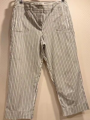 LOFT Cream Straight Leg Crop Pants with Black Pinstripes thumbnail 2