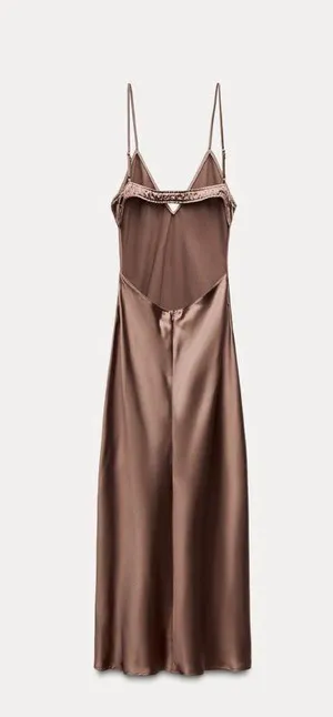 Zara dress midi maxi satin wedding lingerie chocolate brown party cocktail thumbnail 14