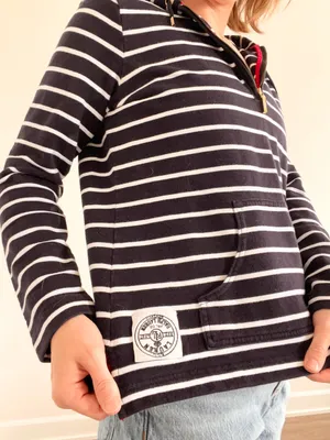 Ralph Lauren Navy and White Striped Half-Zip Hoodie with Red Accents thumbnail 5