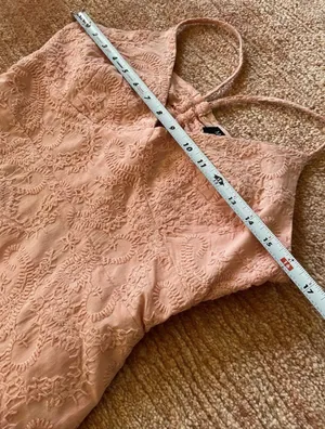 MINKPINK Pink Embroidered Mini Dress Size L Open Back Ruffle Hem thumbnail 4