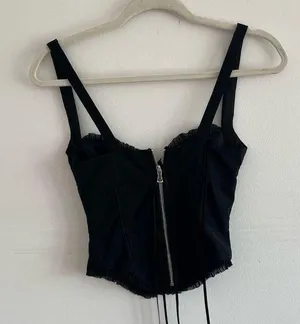 Tiger Mist XC Lace Up Black Crop Corset Blouse thumbnail 5