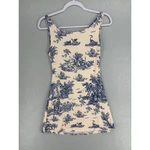 Cider Womens Mini Dress Blue Toile Print Cowl Neck Sleeveless Small thumbnail 3