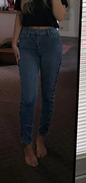 PacSun Dark Blue Skinny Jeans with Side Lace-Up Detail thumbnail 1