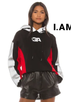NWT I.AM.GIA Sabrina Black Fleece Reflective Heavyweight Hoodie Streetwear Gorp thumbnail 1