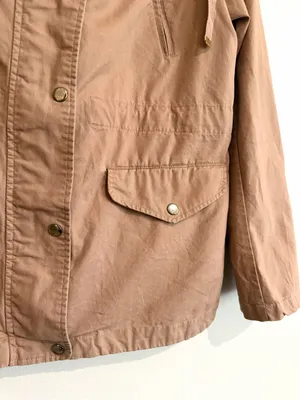 Love Tree Tan Hooded Utility Jacket Field Coat Lightweight 100% Cotton Sz Large thumbnail 5
