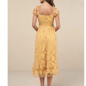 Lulus Notable Elegance Yellow Mesh‎ Floral Bustier Midi Dress Size LARGE Whimsy thumbnail 4