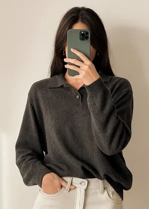 Nordstrom Gray Wool Sweater Collared‎ Made in Italy Minimalist Classic Luxury Small thumbnail 1