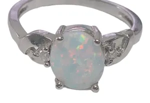 Oval Shape Opal Silvertone Ring 7.75 thumbnail 1