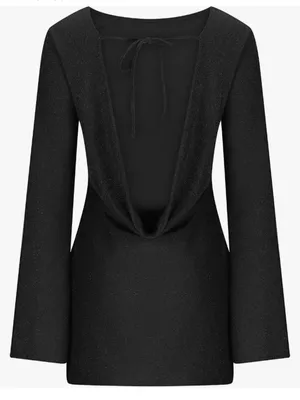 New! Black Sparkly Sequin Backless Tie Mini Long Sleeve mini dress thumbnail 4