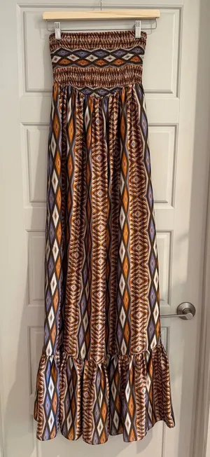 Miss Me Boho Patterned Strapless Maxi Dress‎ Size Small thumbnail 1