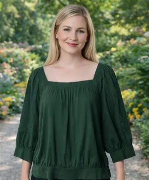 NEW‎ Anthropologie Chela Green Lace Puff Sleeve Babydoll Blouse Feminine L thumbnail 1