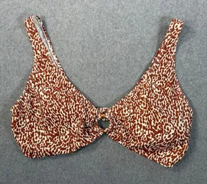 Old Navy Women's 3X Plus Size Brown White Spotted O-Ring V-Neck Bikini Swim Top thumbnail 1