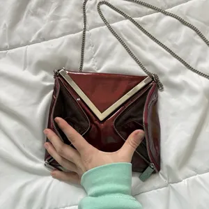 KOOBA Envelope Style Patent Leather Clutch Crossbody Shoulder‎ Chain Dark Red thumbnail 5