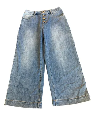 Tribal Jeans Audrey Light Wash Wide Leg Cropped Jeans Button Size 8 Women's NWT thumbnail 1
